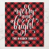 Red Buffalo Kariert fröhlich und helle Weihnachten Weinetikett (Einzelnes Label)