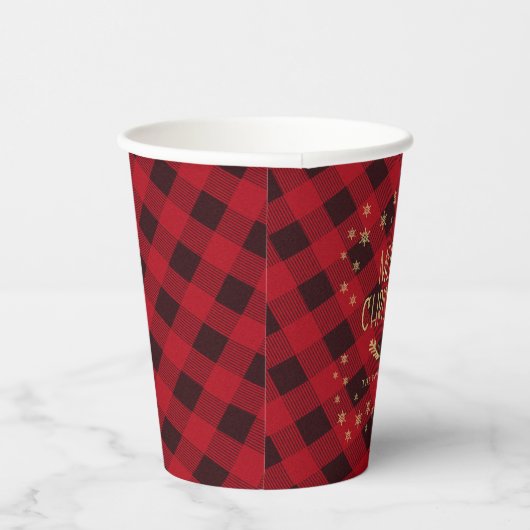 Red Buffalo Kariert Gold Snowflake Frohe Weihnacht Pappbecher (Rechts)