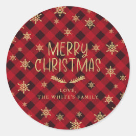 Red Buffalo Kariert Gold Snowflake Frohe Weihnacht Runder Aufkleber