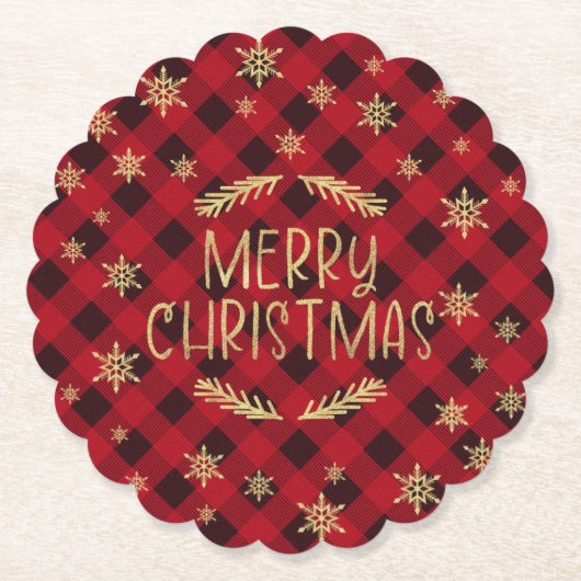 Red Buffalo Kariert Gold Snowflake Frohe Weihnacht Untersetzer (Vorderseite)