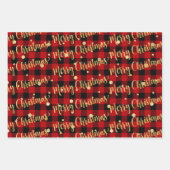 Red Buffalo Kariert Gold Writing Weihnachtsschmuck Geschenkpapier Set (Vorderseite)