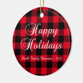 Red Buffalo Kariert Happy Holidays Business Logo Keramik Ornament (Links)