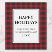 Red Buffalo Kariert Happy Holidays Weinetikett (Einzelnes Label)