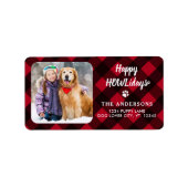 Red Buffalo Kariert Happy HOWLidays Custom Foto Adressaufkleber (Vorne)