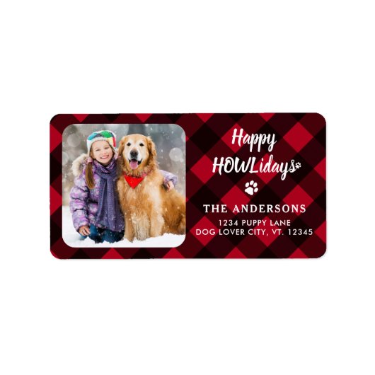 Red Buffalo Kariert Happy HOWLidays Custom Foto Adressaufkleber (Vorne)