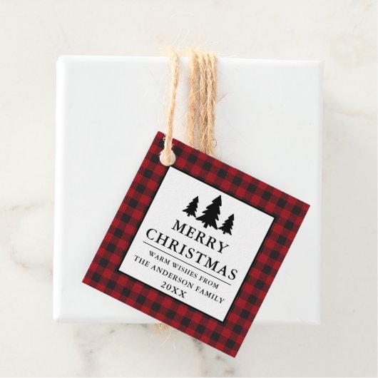 Red Buffalo Kariert Kraft Pines Frohe Weihnachten Geschenkanhänger (Beispiel)
