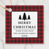Red Buffalo Kariert Kraft Pines Frohe Weihnachten Geschenkanhänger (Vorderseite)