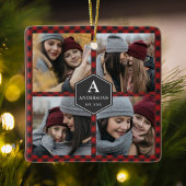 Red Buffalo Kariert Lumberjack Familienfoto Collag Keramikornament