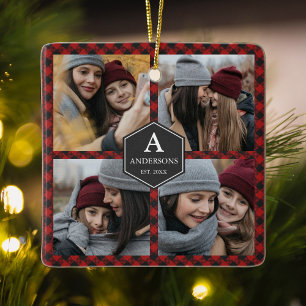 Red Buffalo Kariert Lumberjack Familienfoto Collag Keramikornament
