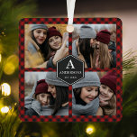 Red Buffalo Kariert Lumberjack Familienfoto Collag Ornament Aus Metall<br><div class="desc">Laden Sie Ihre Lieblings-Fotos hoch,  um Ihr eigenes personalisiertes Foto-Geschenk zu machen.</div>