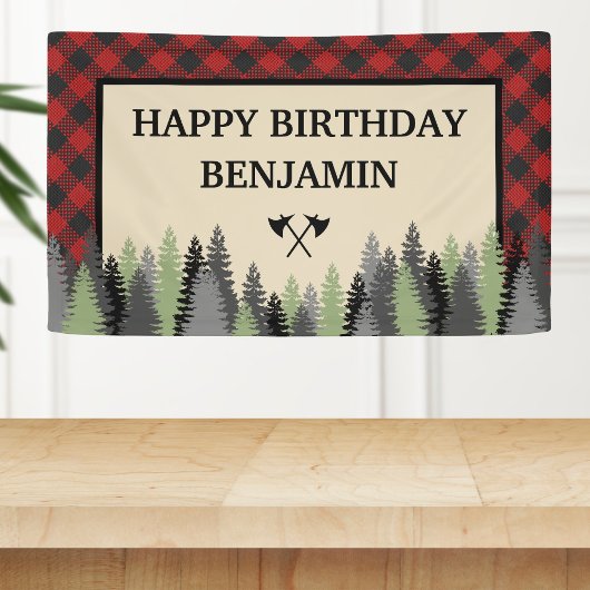 Red Buffalo Kariert Lumberjack Geburtstagsparty Banner