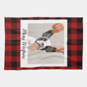 Red Buffalo Kariert & Merry Woofmas mit Hund-Foto Geschirrtuch (Horizontal)