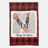 Red Buffalo Kariert & Merry Woofmas mit Hund-Foto Geschirrtuch (Vertikal)