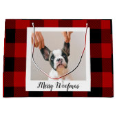 Red Buffalo Kariert & Merry Woofmas mit Hund-Foto Große Geschenktüte (Vorderseite)