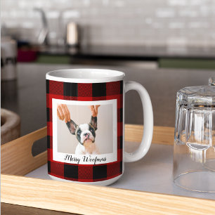Red Buffalo Kariert & Merry Woofmas mit Hund-Foto Kaffeetasse
