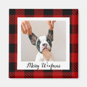Red Buffalo Kariert & Merry Woofmas mit Hund-Foto Magnet (Vorne)
