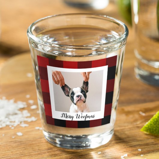 Red Buffalo Kariert & Merry Woofmas mit Hund-Foto Schnapsglas