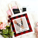Red Buffalo Kariert & Merry Woofmas mit Hund-Foto Tragetasche<br><div class="desc">Red Buffalo Kariert & Merry Woofmas mit Hund-Foto</div>