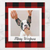 Red Buffalo Kariert & Merry Woofmas mit Hund-Foto Weinetikett (Einzelnes Label)