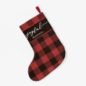 Red Buffalo Kariert mit Joyful Script Christmas Kleiner Weihnachtsstrumpf (Rückseite (Hängend))