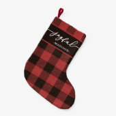 Red Buffalo Kariert mit Joyful Script Christmas Kleiner Weihnachtsstrumpf (Vorderansicht (hängend))