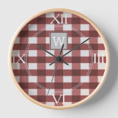 Red Buffalo Kariert Monogram Clock Uhr (Vorderseite)