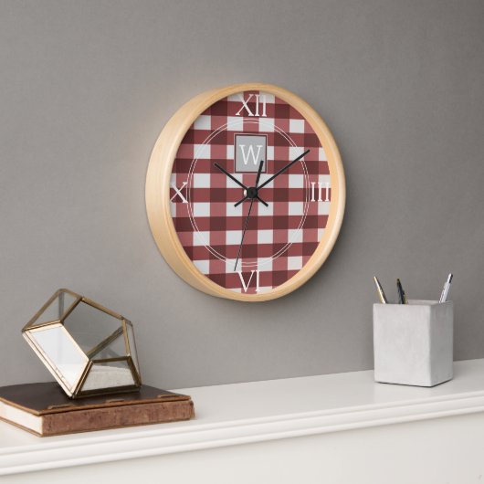 Red Buffalo Kariert Monogram Clock Uhr (Büro)