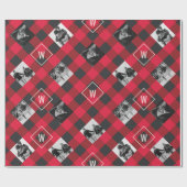 Red Buffalo Kariert | Monogramm und Fotos Weihnach Geschenkpapier (Flach)