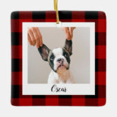 Red Buffalo Kariert & Name and Dog Foto Keramikornament (Vorderseite)
