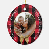 Red Buffalo Kariert Pattern Gold Bow Family Foto Keramik Ornament (Links)