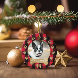 Red Buffalo Kariert Pattern Gold Bow Family Foto Keramik Ornament