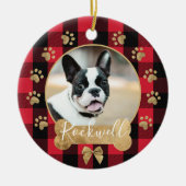 Red Buffalo Kariert Pattern Gold Bow Family Foto Keramik Ornament (Vorne)