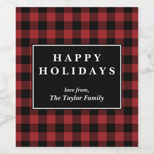 Red Buffalo Kariert Pattern Weihnachtsgeschenk Weinetikett (Einzelnes Label)