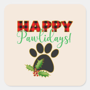 Red Buffalo Kariert Paw Print Christmas Quadratischer Aufkleber