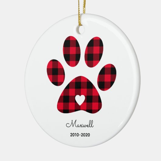 Red Buffalo Kariert Paw Print White Heart Keramik Ornament (Links)