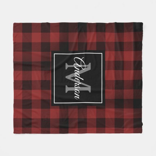 Red Buffalo Kariert | Persönliche Initialzündung | Fleecedecke (Vorderseite (Horizontal))