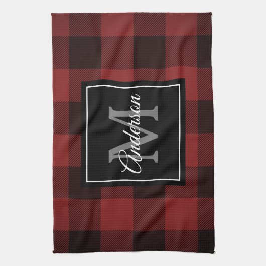 Red Buffalo Kariert | Persönliche Initialzündung | Geschirrtuch (Vertikal)
