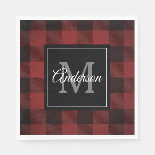 Red Buffalo Kariert | Persönliche Initialzündung | Serviette (Vorderseite)