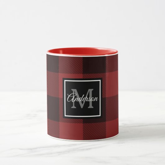 Red Buffalo Kariert | Persönliche Initialzündung | Tasse (Zentrum)