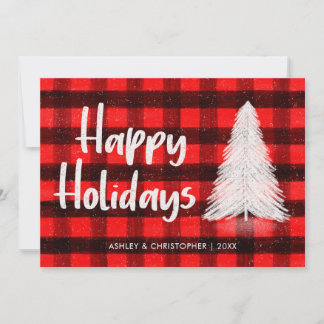 Red Buffalo Kariert Rustic Tree Trendy Happy Feiertagskarte