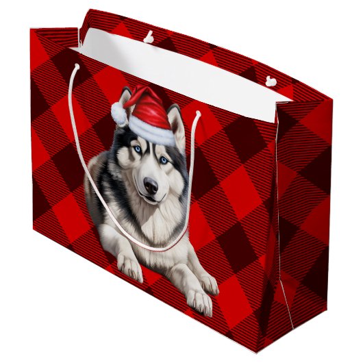 Red Buffalo Kariert Siberischer Husky Dog Lover Ho Große Geschenktüte (Rückseite Schrägansicht)