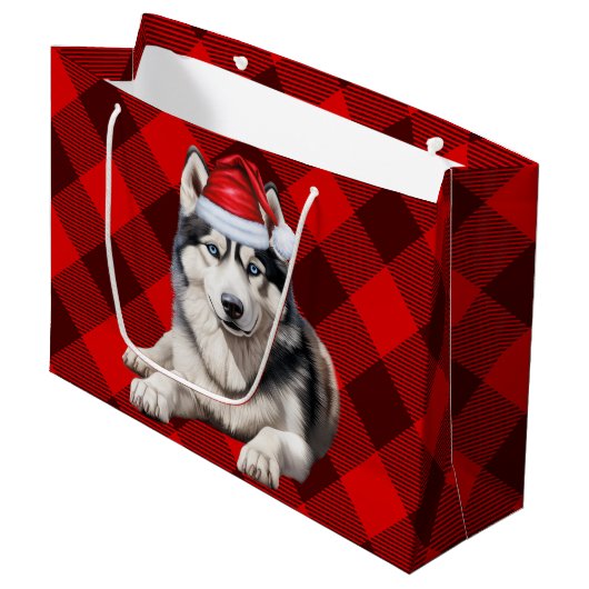 Red Buffalo Kariert Siberischer Husky Dog Lover Ho Große Geschenktüte (Vorderseite Schrägansicht)