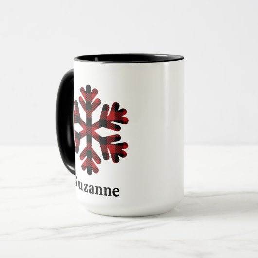 Red Buffalo Kariert Snowflake Monogram Coffee Tass Tasse (Vorderseite Links)