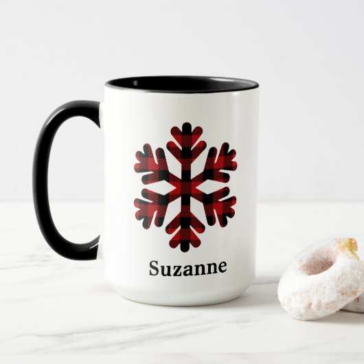 Red Buffalo Kariert Snowflake Monogram Coffee Tass Tasse (Mit Donut)