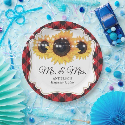 Red Buffalo Kariert Sonnenblumen Mr. and Mrs. Wedd Pappteller (Party)