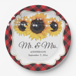 Red Buffalo Kariert Sonnenblumen Mr. and Mrs. Wedd Pappteller