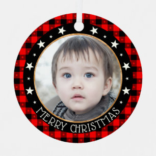Red Buffalo Kariert & Stars Frohe Weihnachten Cust Ornament Aus Metall