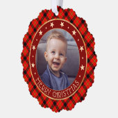 Red Buffalo Kariert & Stars Frohe Weihnachten Cust Ornament Karte (Links)