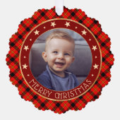 Red Buffalo Kariert & Stars Frohe Weihnachten Cust Ornament Karte (Vorderseite)