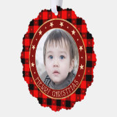 Red Buffalo Kariert & Stars Frohe Weihnachten Cust Ornament Karte (Links)